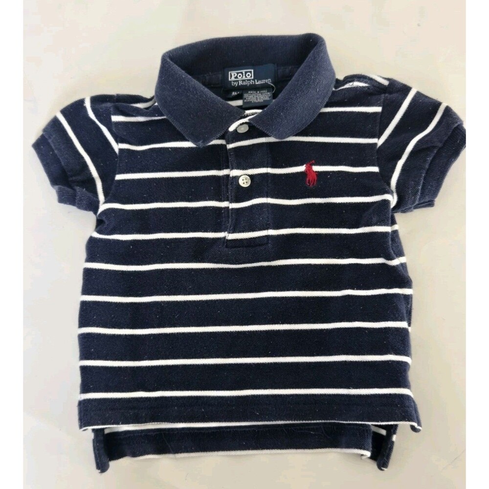 VTG Polo Ralph Lauren Baby‎ Boy Polo Shirt Logo 9M Blue Striped